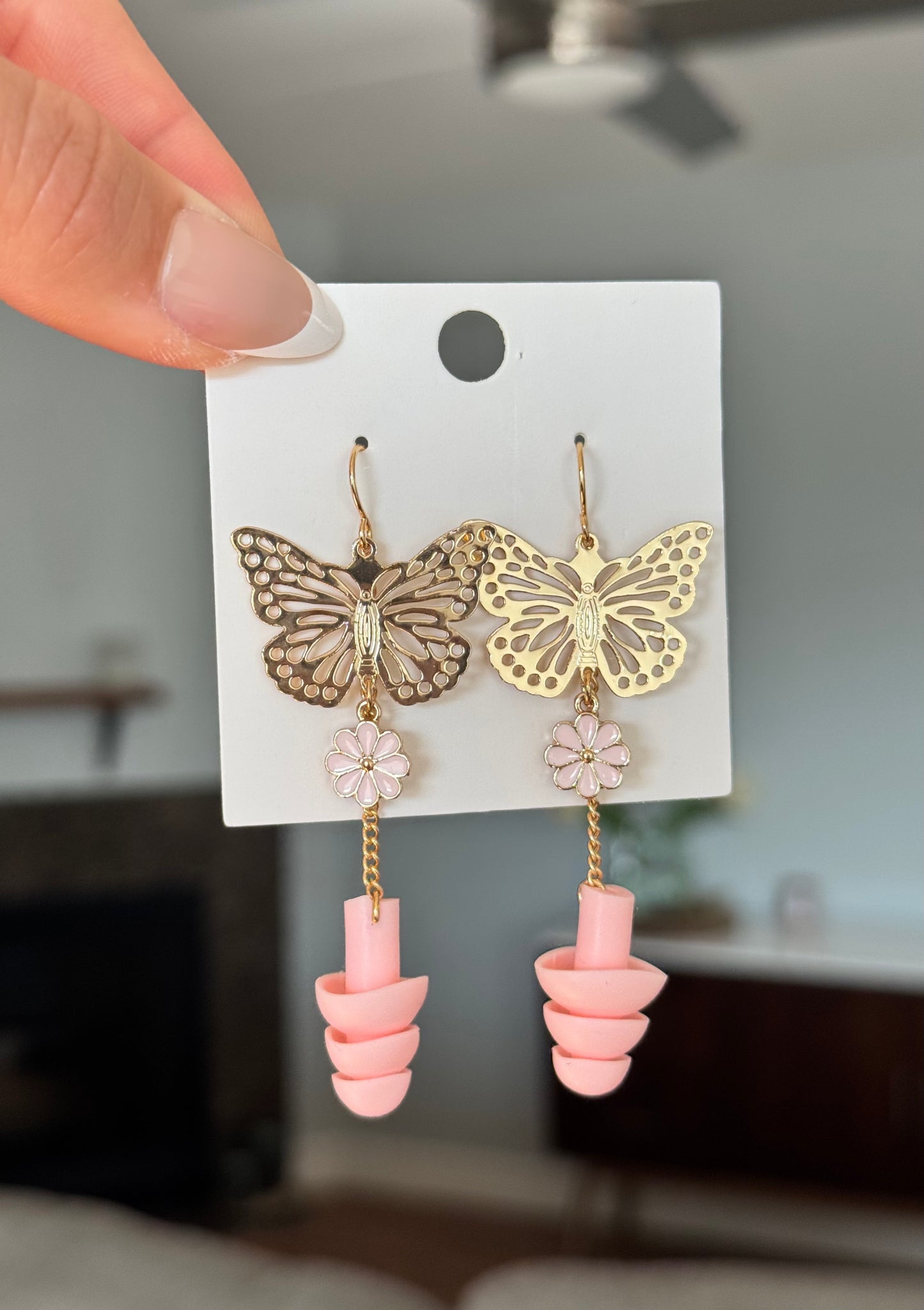 Ear Plug Earrings - Pink Butterflies