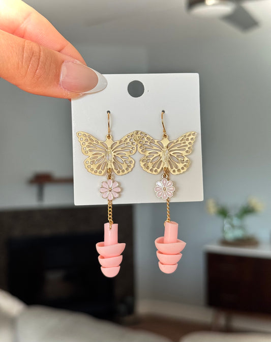 Ear Plug Earrings - Pink Butterflies