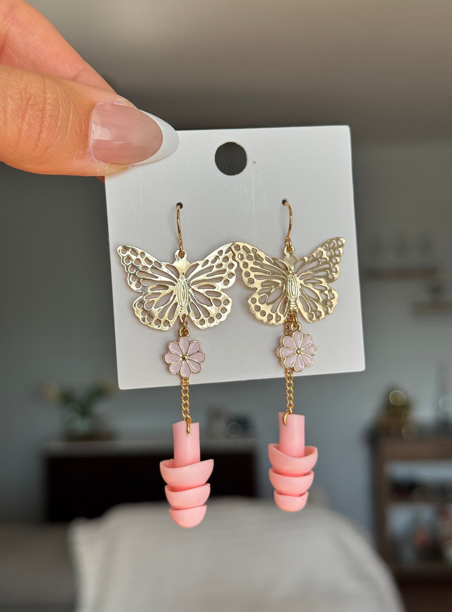 Ear Plug Earrings - Pink Butterflies