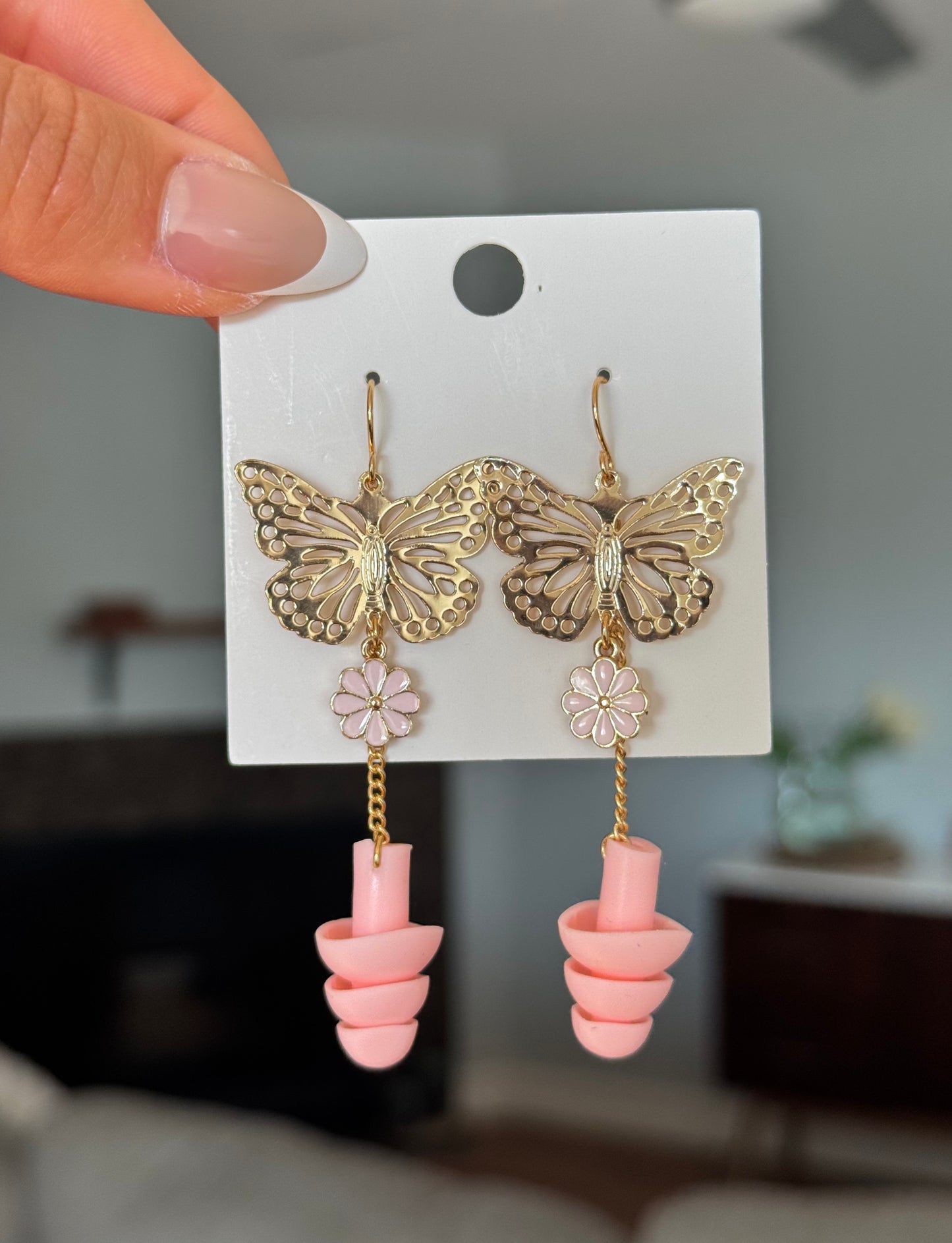 Ear Plug Earrings - Pink Butterflies