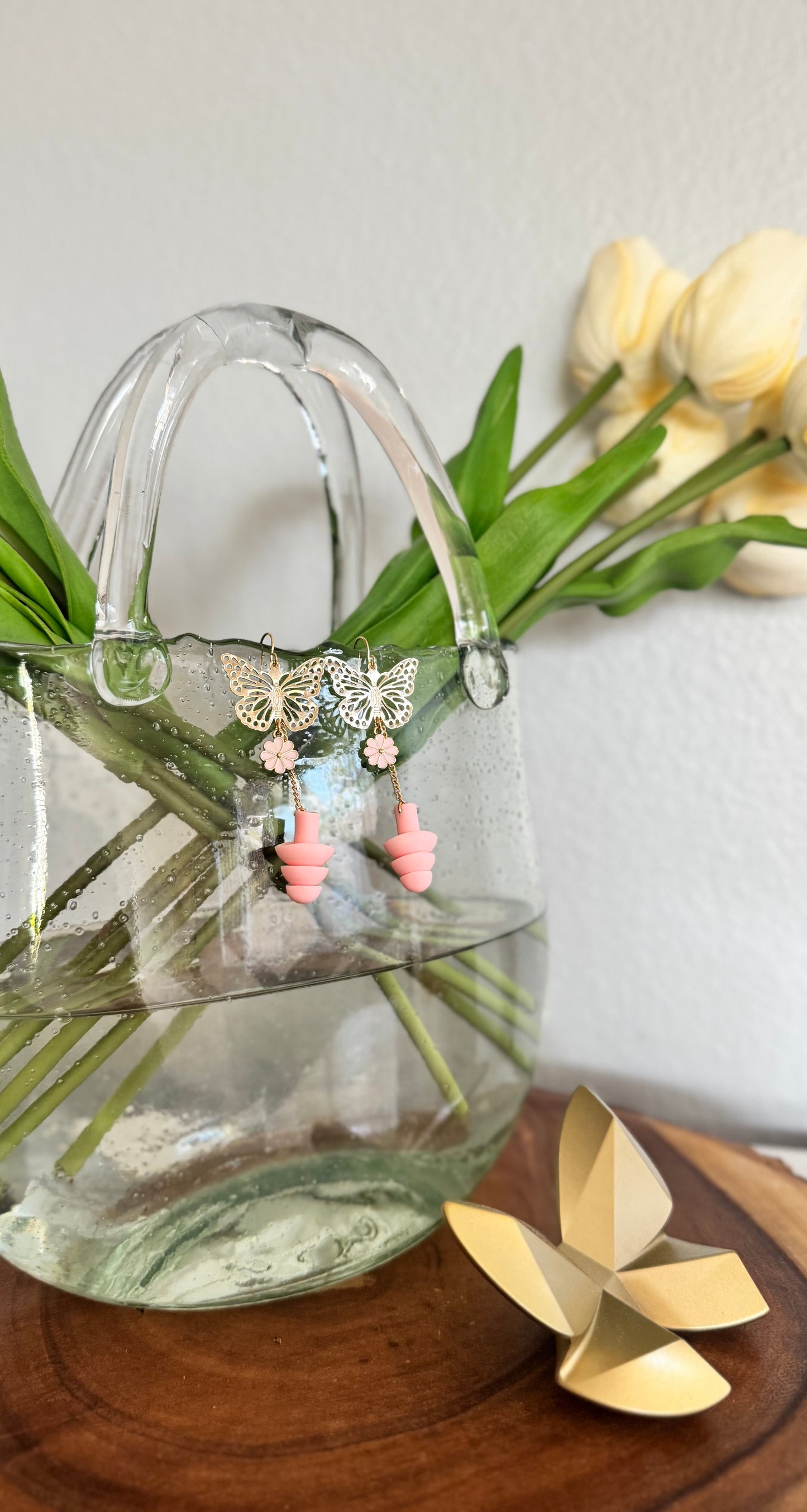 Ear Plug Earrings - Pink Butterflies