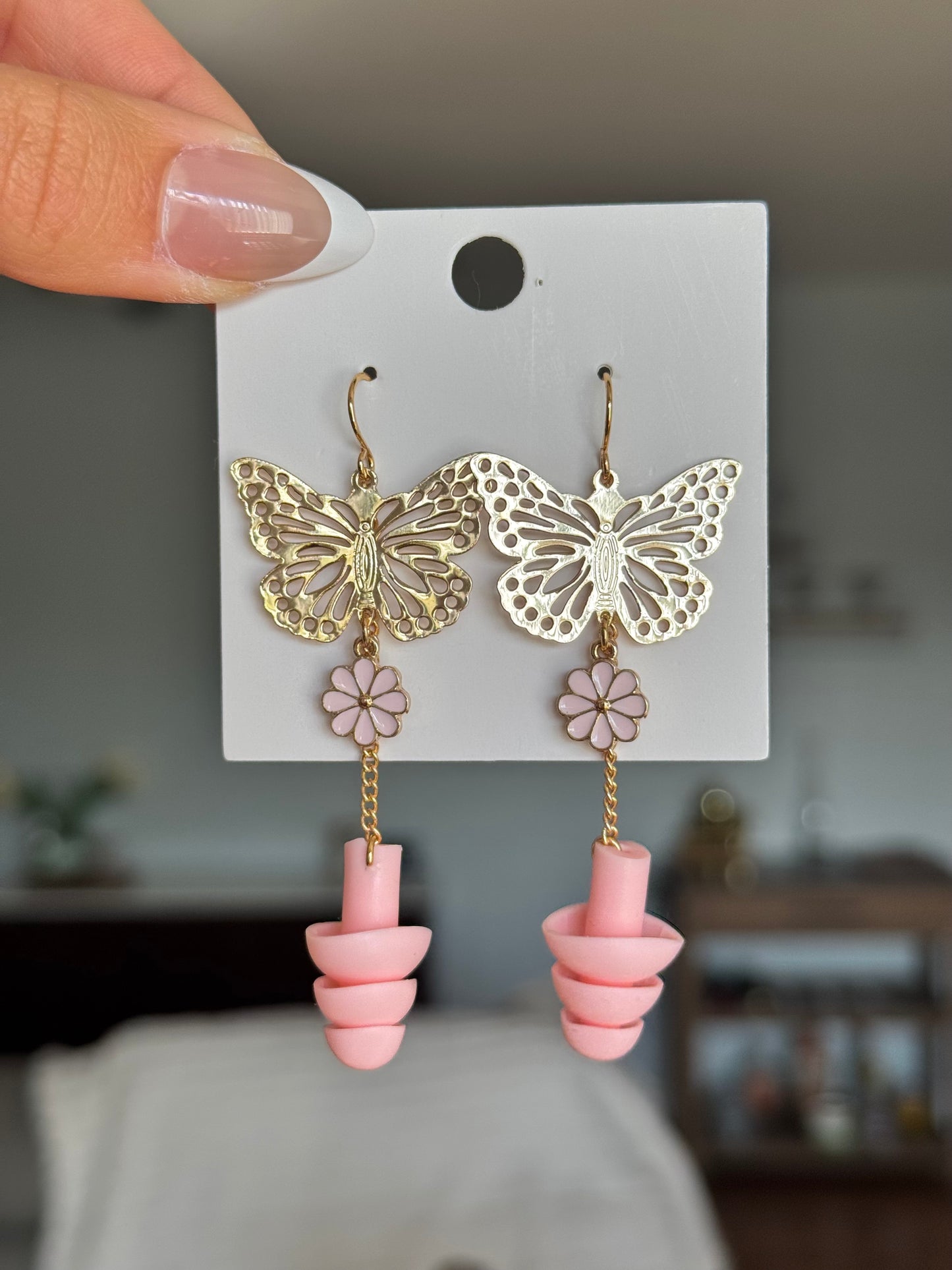 Ear Plug Earrings - Pink Butterflies