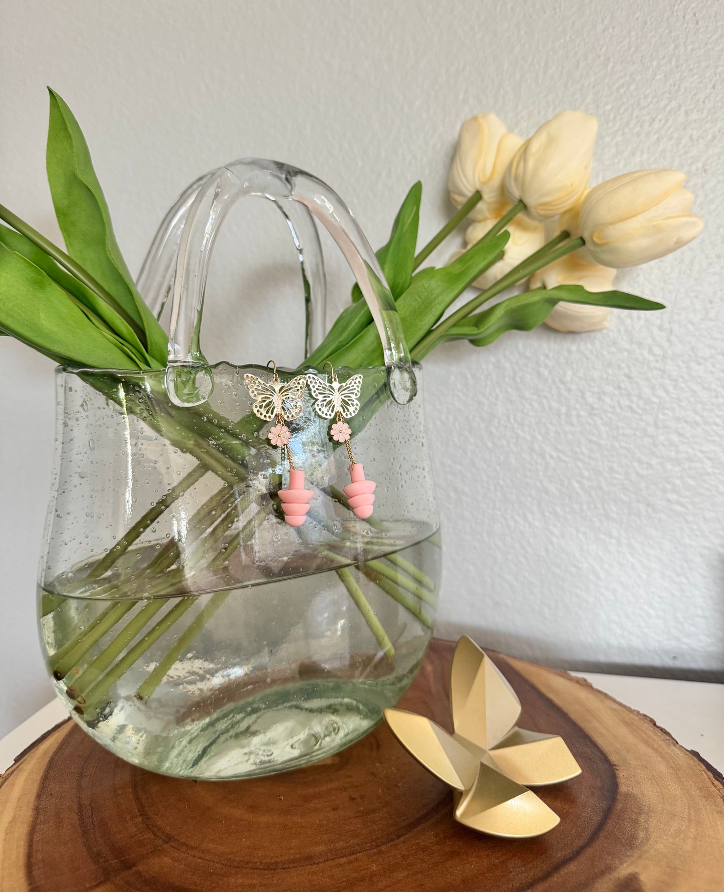 Ear Plug Earrings - Pink Butterflies
