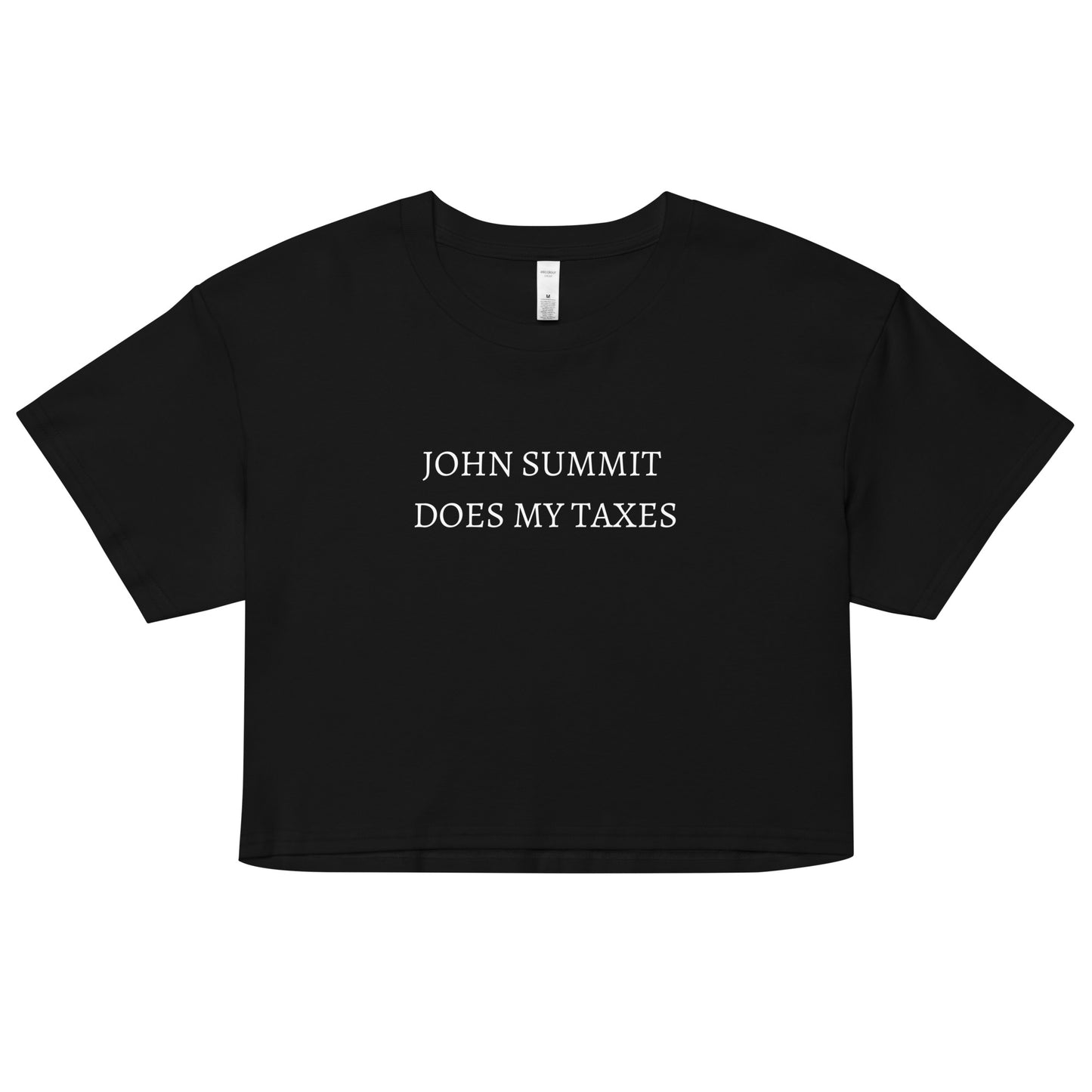 Trendy cotton crop top with relaxed fit and dropped shoulders, John Summit festival shirt for EDM lovers and house music fans.