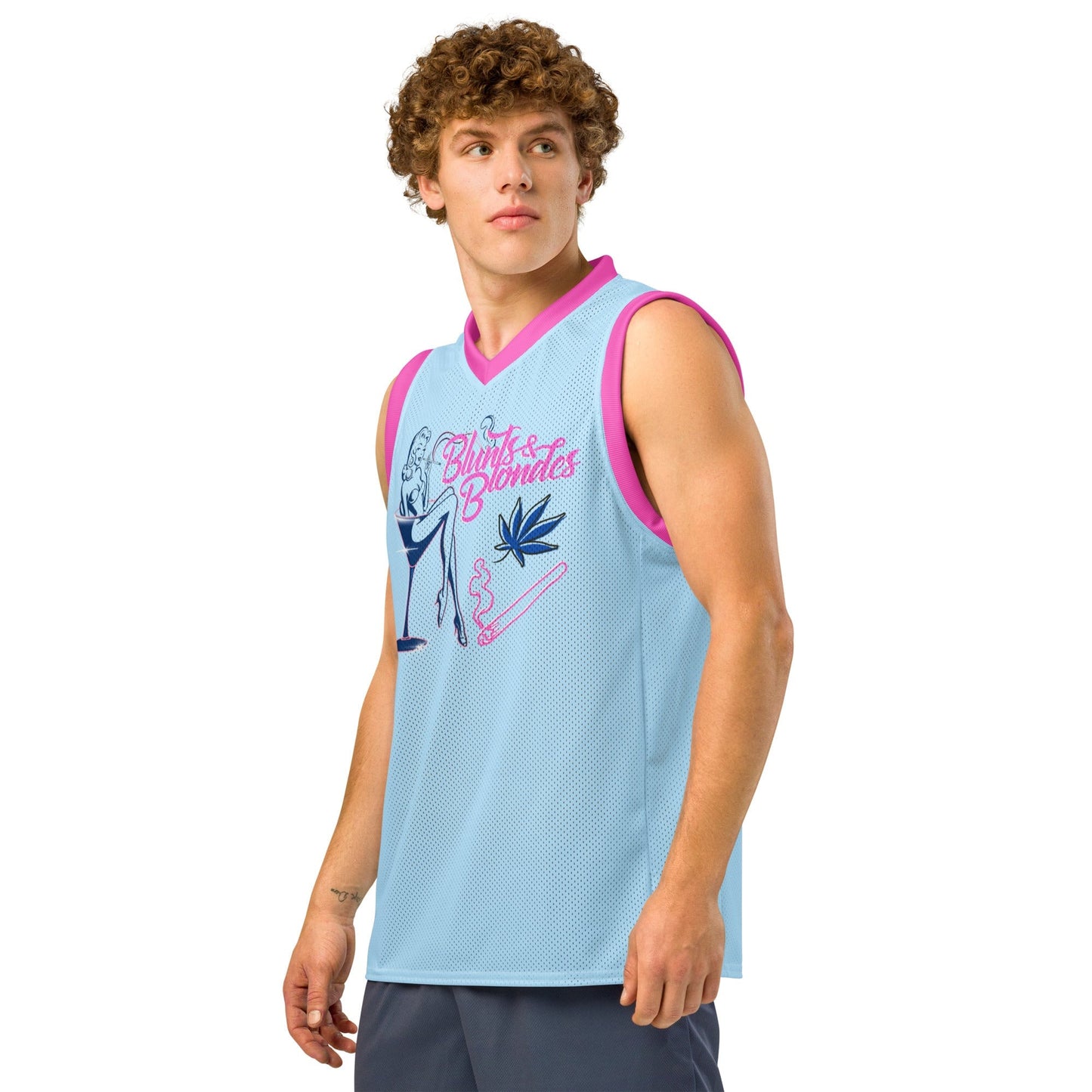 Blunts and Blondes Basketball Jersey – Baby Blue & Pink Rave Day