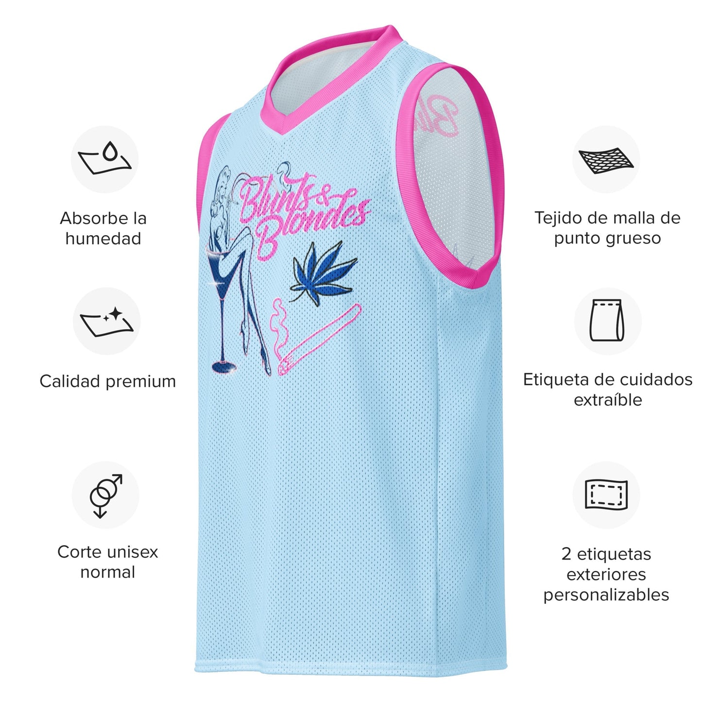 Blunts and Blondes Basketball Jersey – Baby Blue & Pink Rave Day