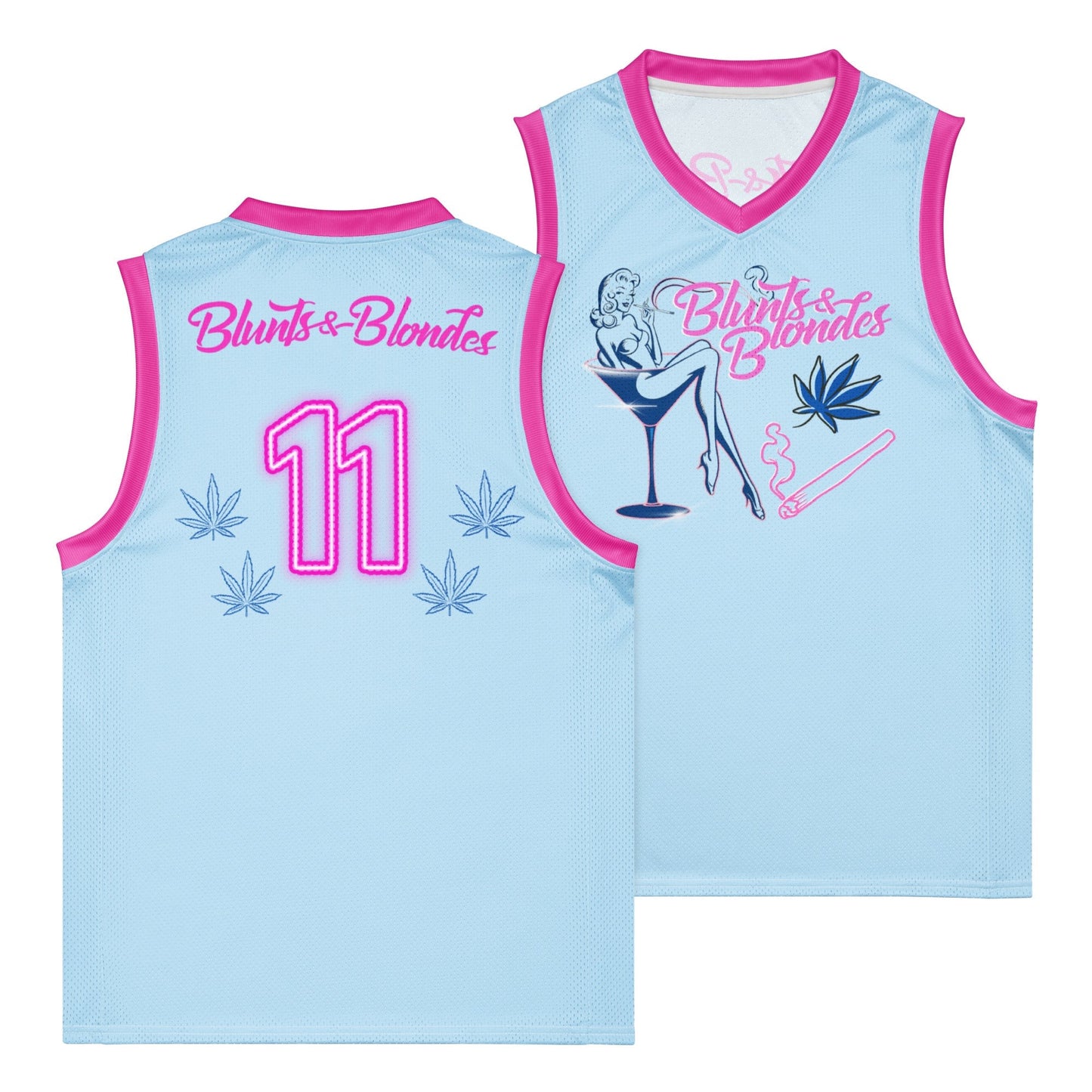 Blunts and Blondes Basketball Jersey – Baby Blue & Pink Rave Day 2XS