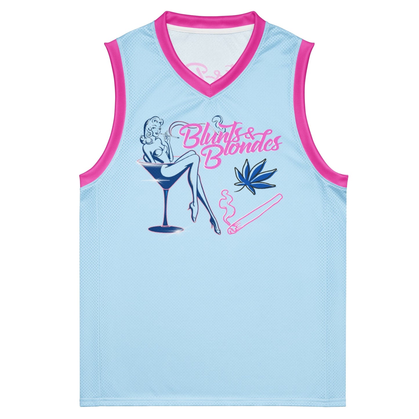 Blunts and Blondes Basketball Jersey – Baby Blue & Pink Rave Day