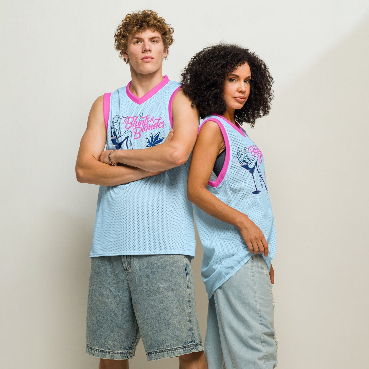 Blunts and Blondes Basketball Jersey – Baby Blue & Pink Rave Day