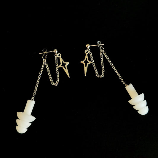 Earplug Earrings - Chrome Stars Earrings Rave Day