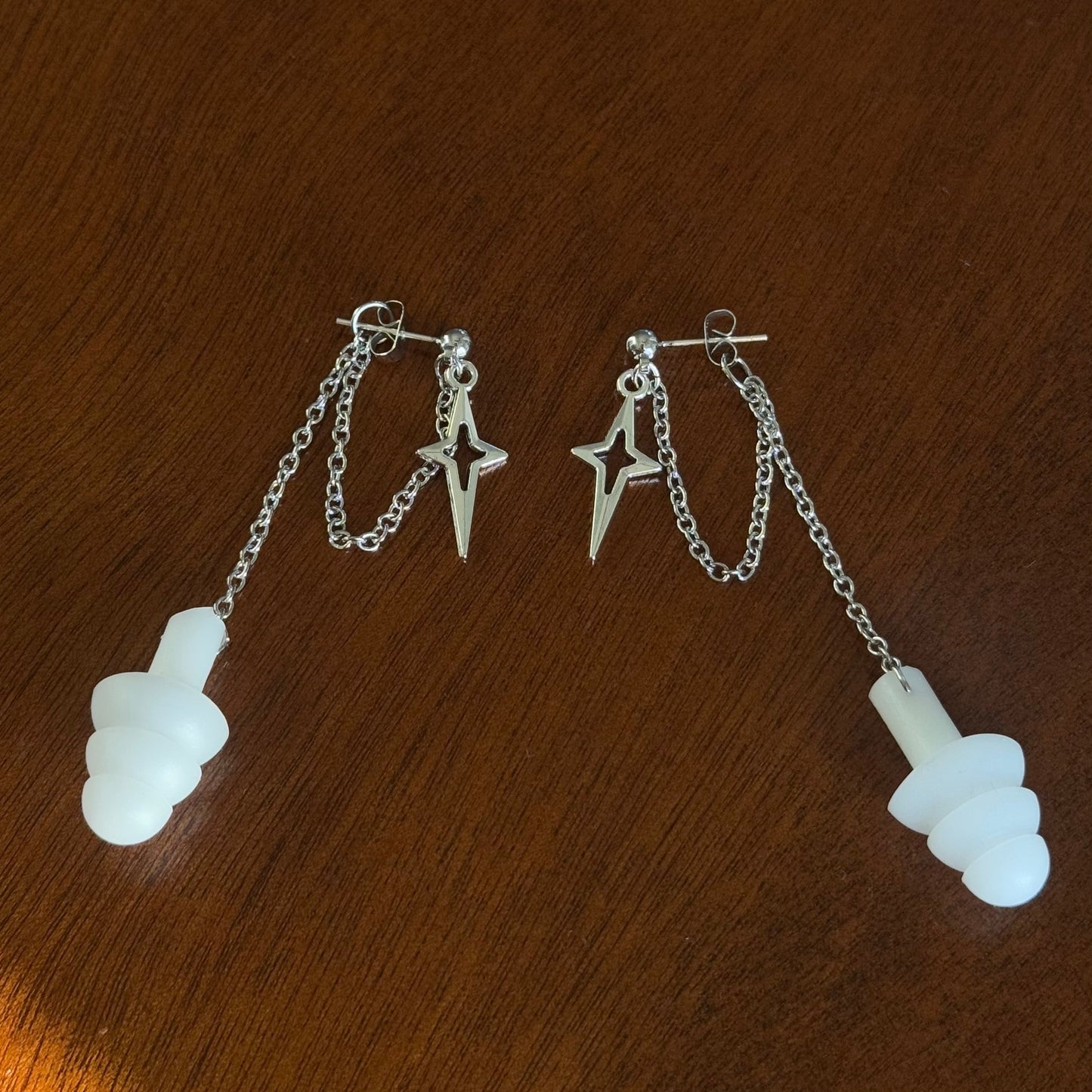 Earplug Earrings - Chrome Stars Earrings Rave Day