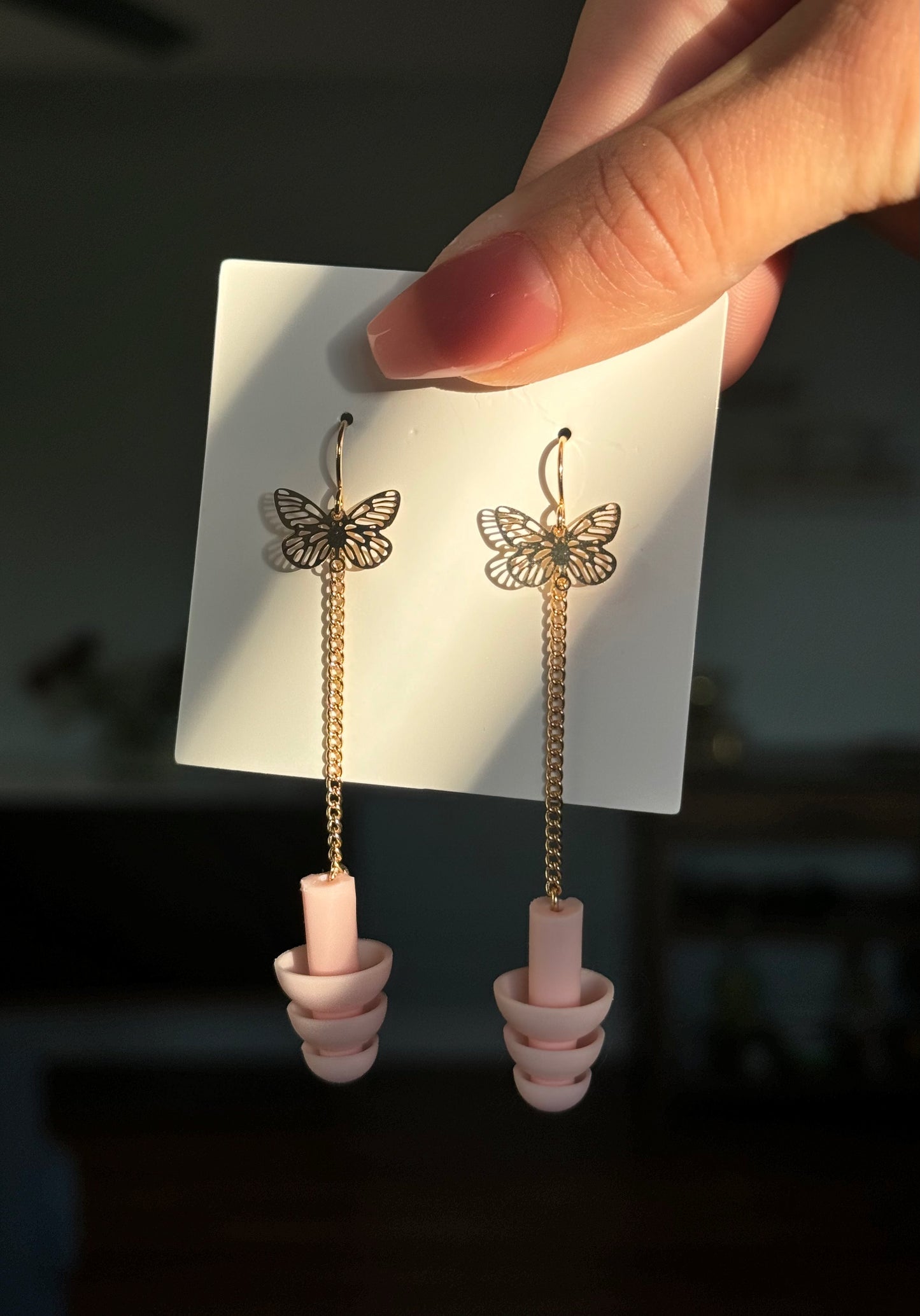 Earplug Earrings - Elegant Gold/Pink Butterflies Earrings Rave Day