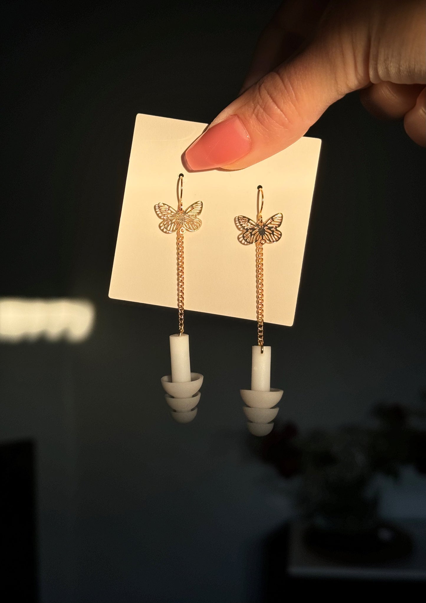 Earplug Earrings - White/Gold Butterflies Earrings Rave Day