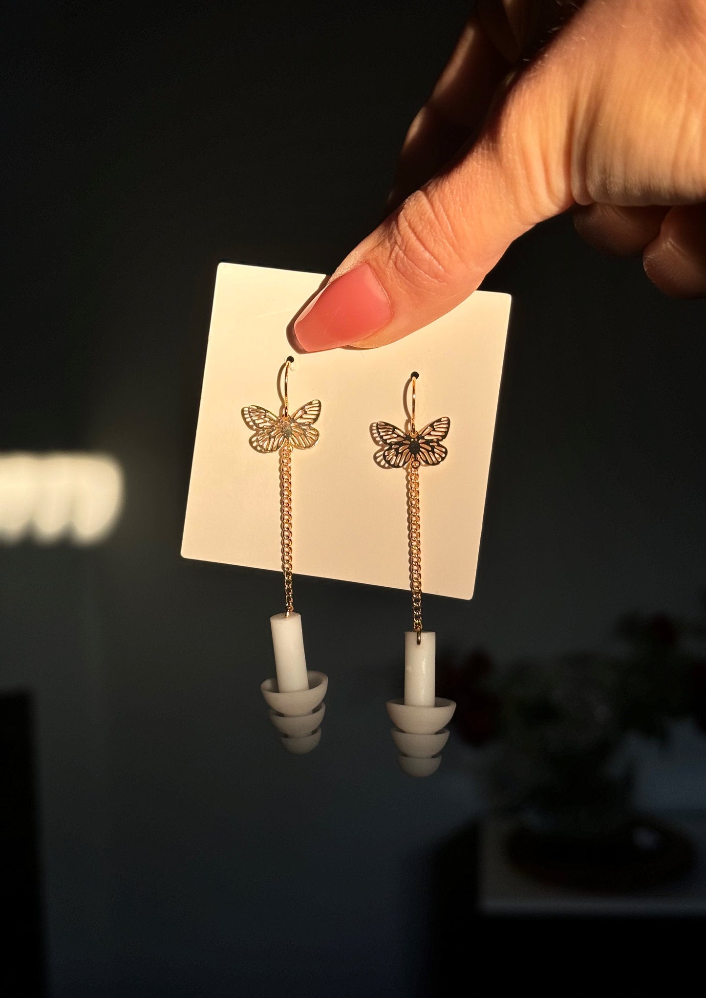 Earplug Earrings - White/Gold Butterflies Earrings Rave Day