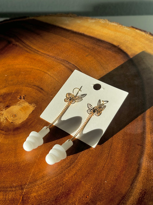 Earplug Earrings - White/Gold Butterflies Earrings Rave Day