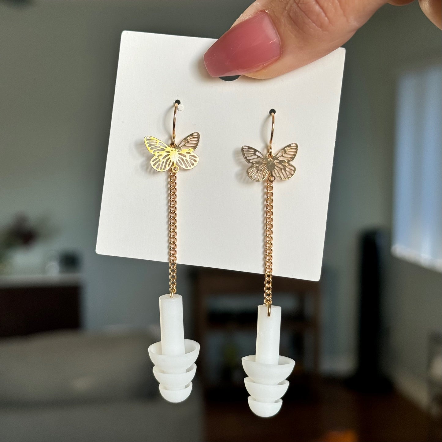 Earplug Earrings - White/Gold Butterflies Earrings Rave Day