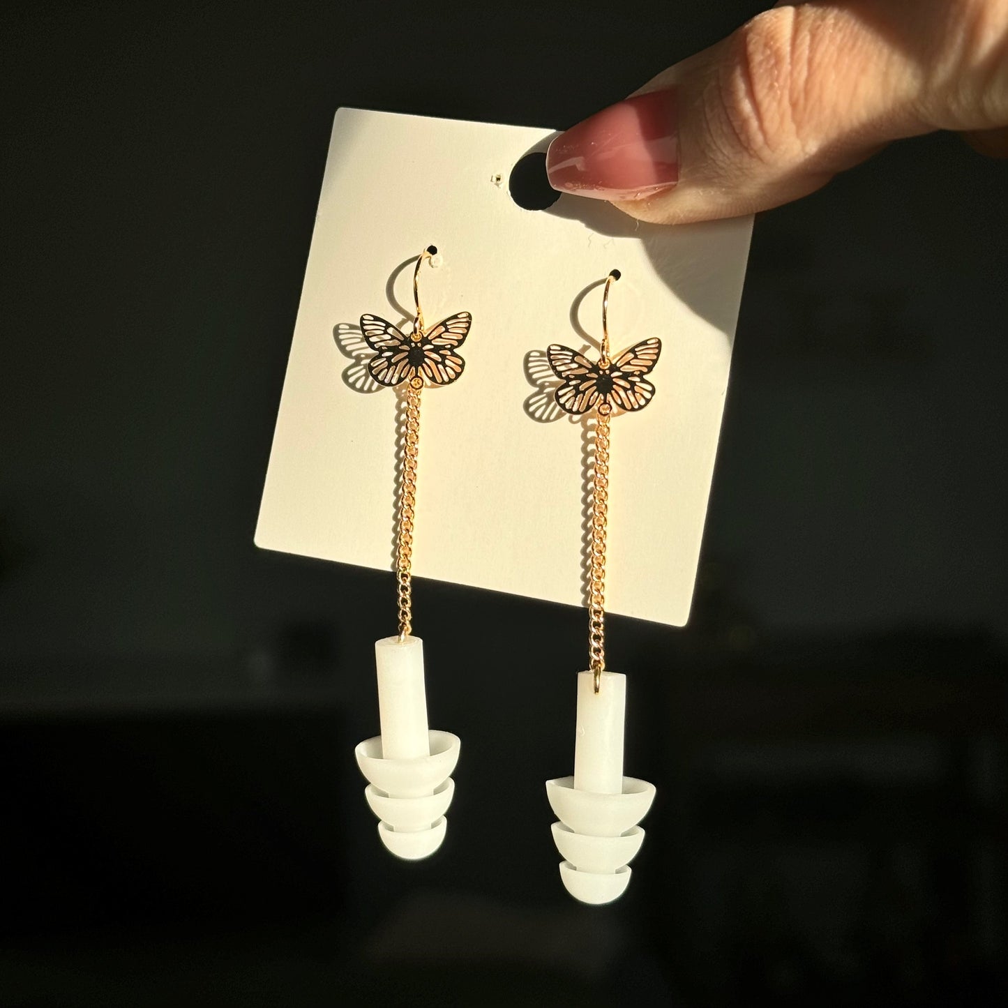 Earplug Earrings - White/Gold Butterflies Earrings Rave Day