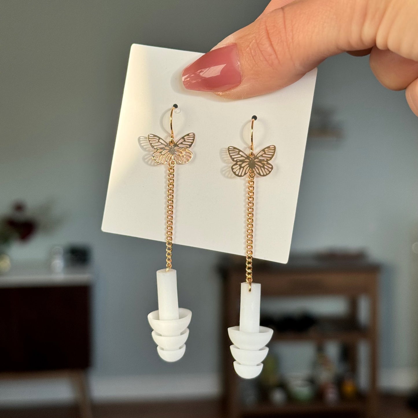 Earplug Earrings - White/Gold Butterflies Earrings Rave Day