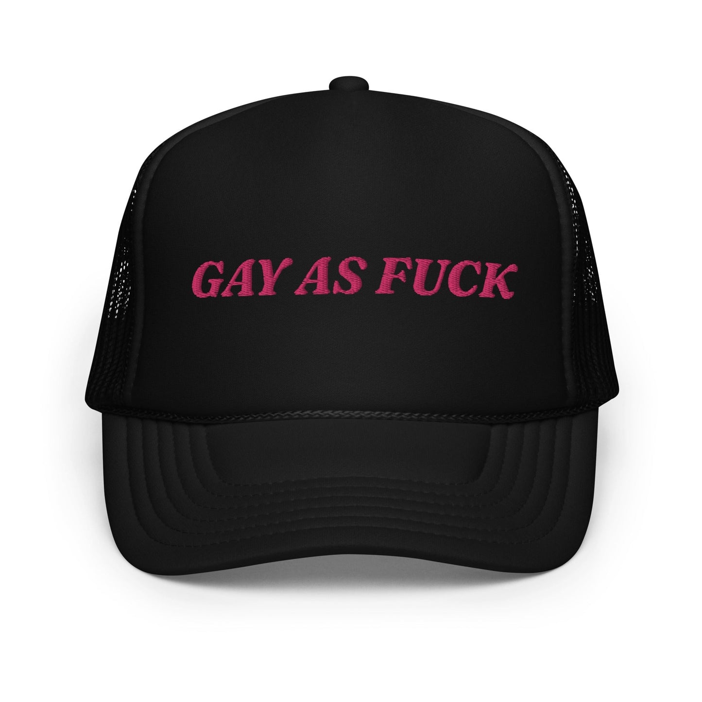 Gay as fuck - Foam trucker hat (Design B) Rave Day Black