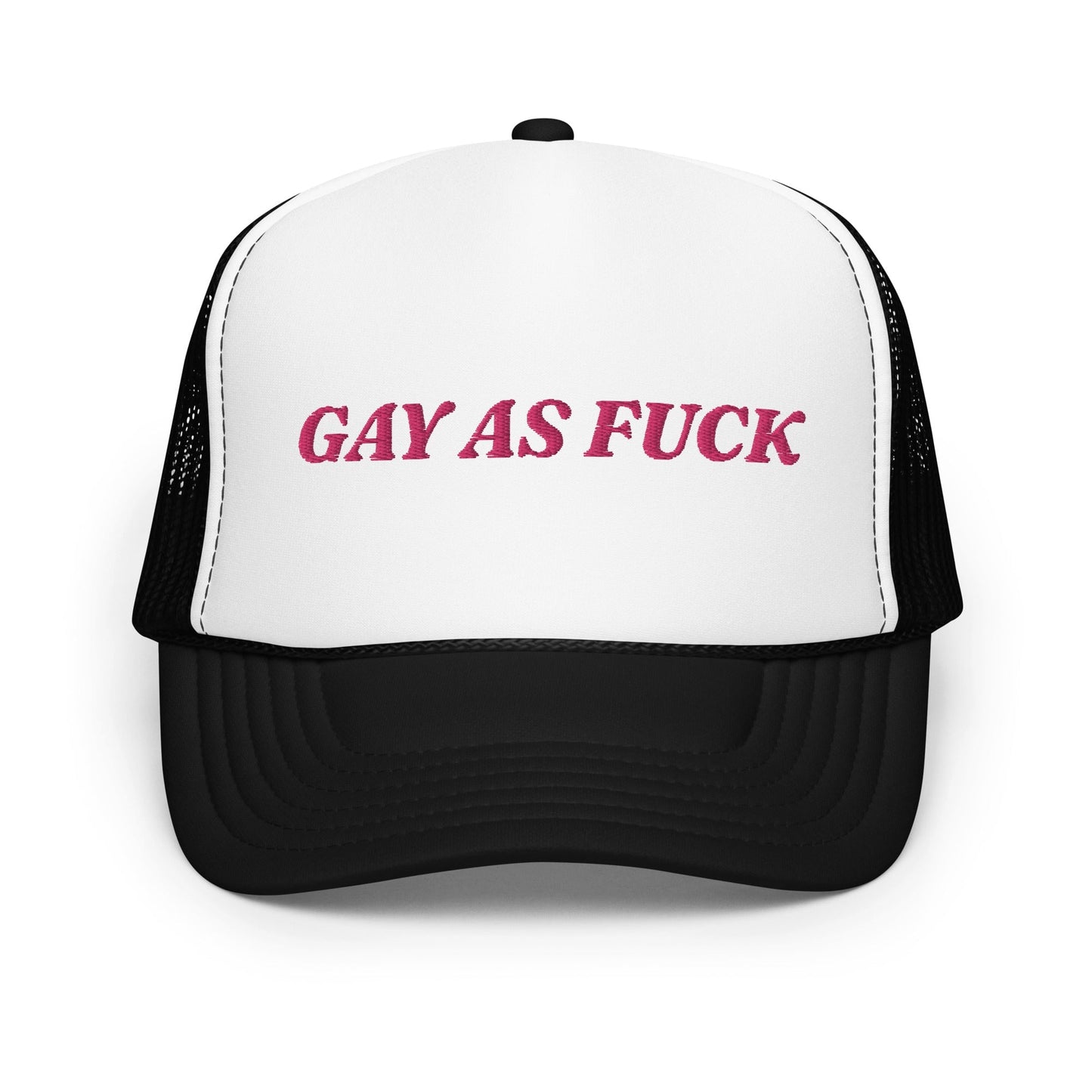 Gay as fuck - Foam trucker hat (Design B) Rave Day Black / White / Black