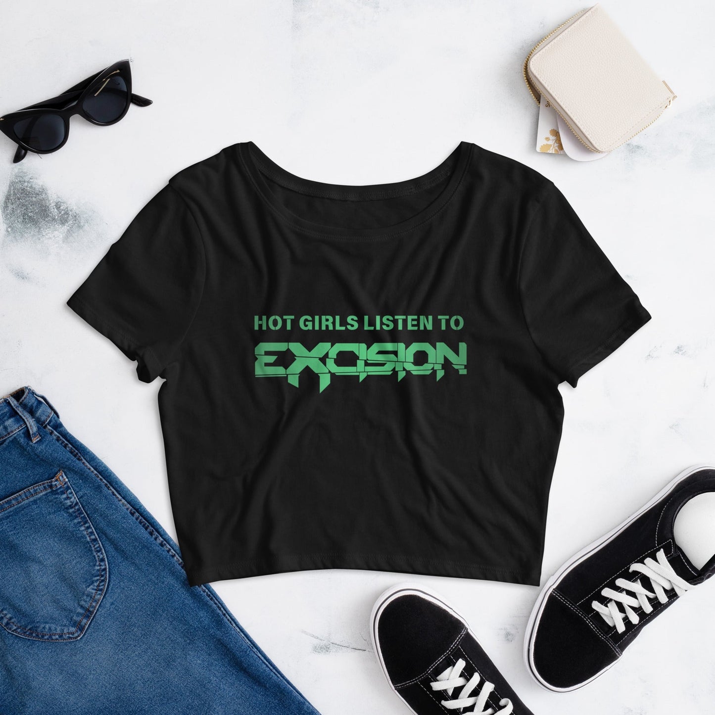 Hot Girls Listen to Excision - Black/Green Crop Tee Rave Day
