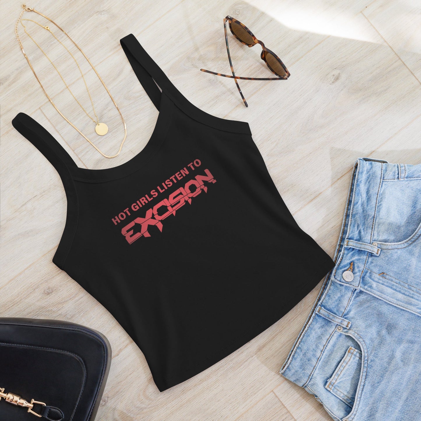Hot Girls Listen to Excision - Black/Red micro-rib tank top Rave Day