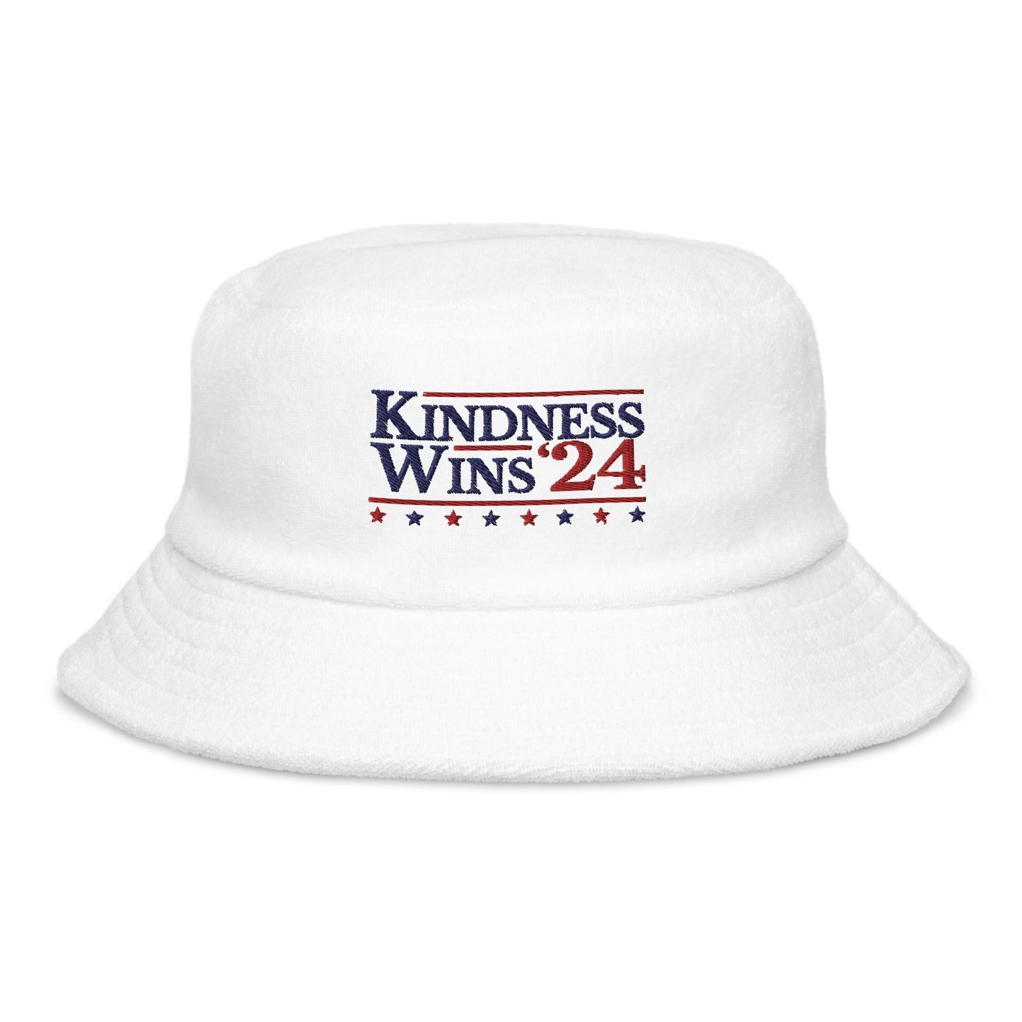 Kindness Wins - Terry cloth bucket hat Rave Day White