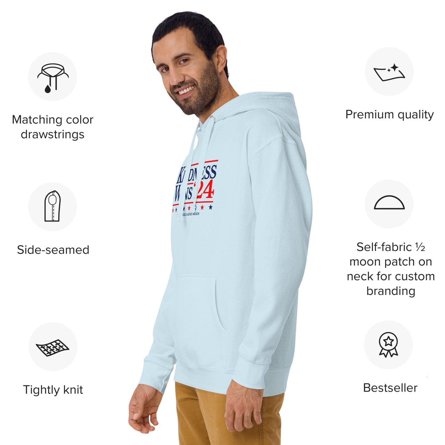 Kindness Wins - White/Baby Blue Unisex Hoodie Rave Day