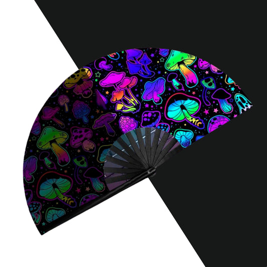 Large Reflective Hand Fan - Glowing Mushrooms Fan Rave Day