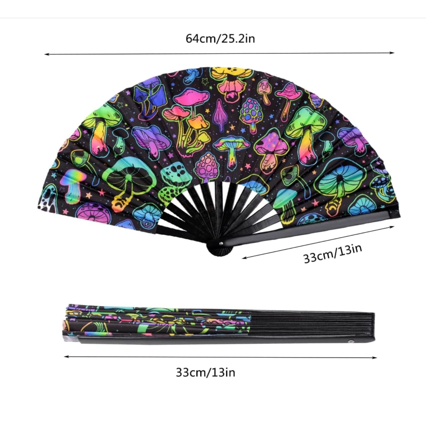 Large Reflective Hand Fan - Glowing Mushrooms Fan Rave Day