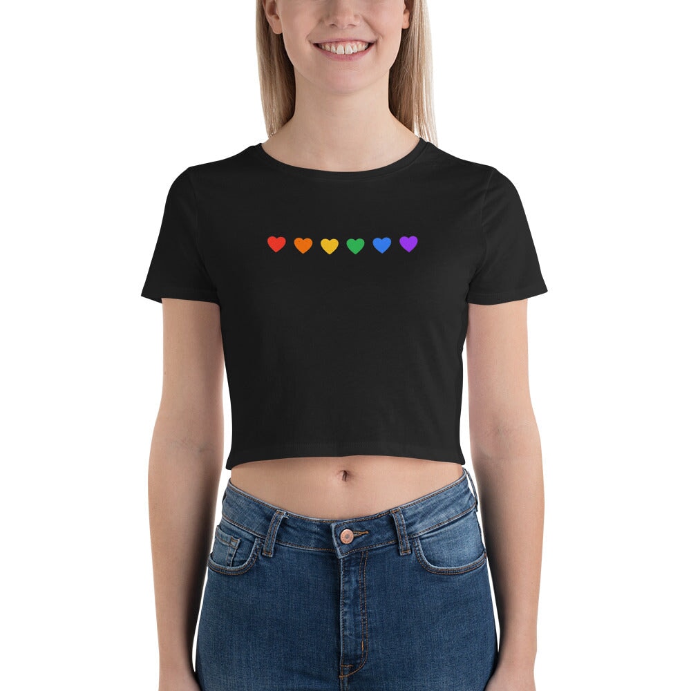 Rainbow Hearts - Black Crop Tee Rave Day