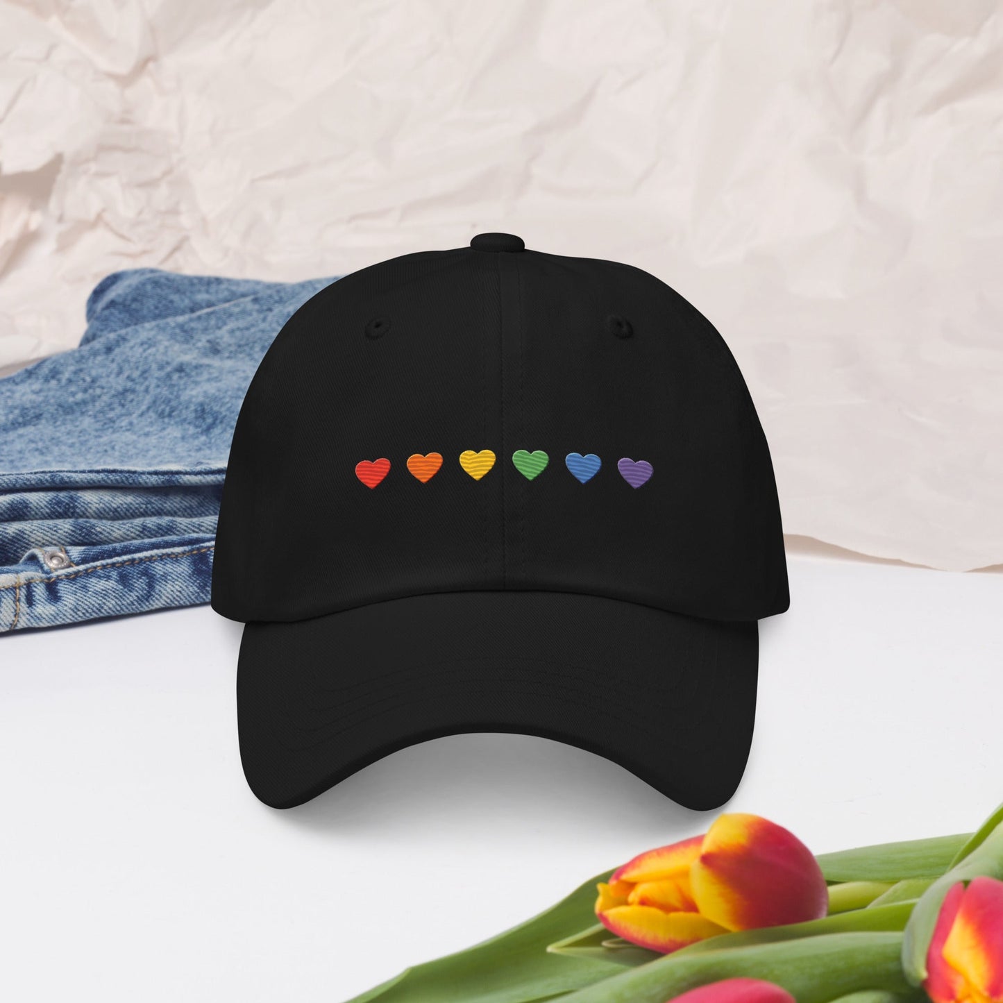 Rainbow Hearts - Dad Hat Rave Day Black
