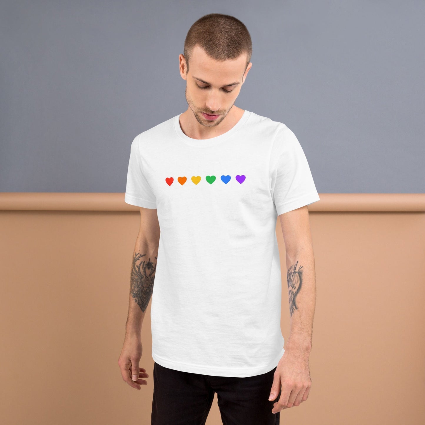 Rainbow Hearts - Unisex T-Shirt (White) Rave Day