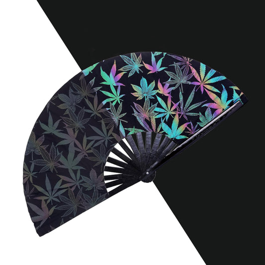 Reflective Holographic Fan - Green Leaf Design Fan Rave Day