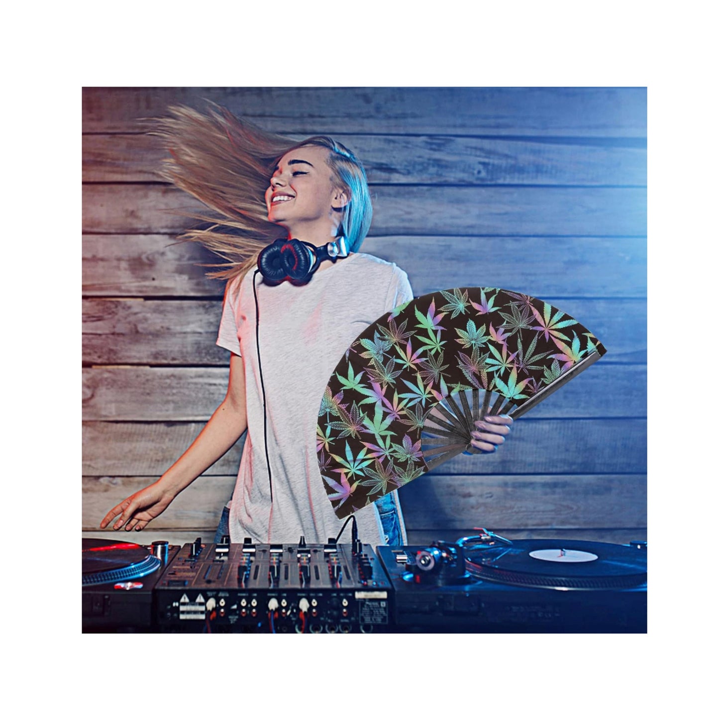 Reflective Holographic Fan - Pot Leaf Design Fan Rave Day