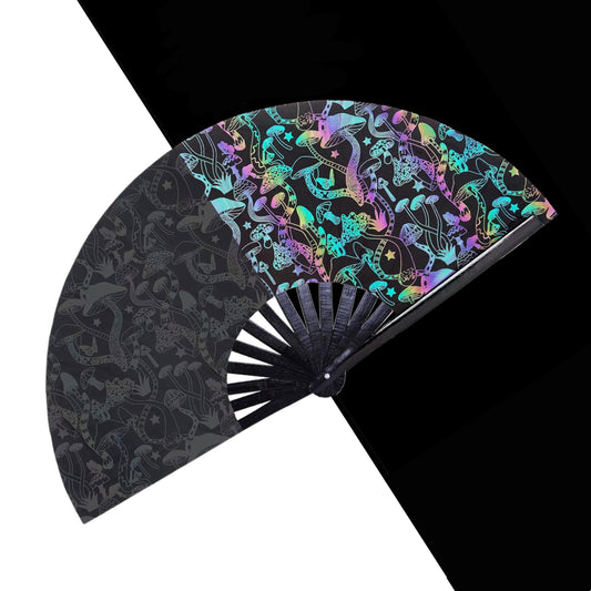 Reflective Holographic Fan - Trippy Mushrooms Fan Rave Day