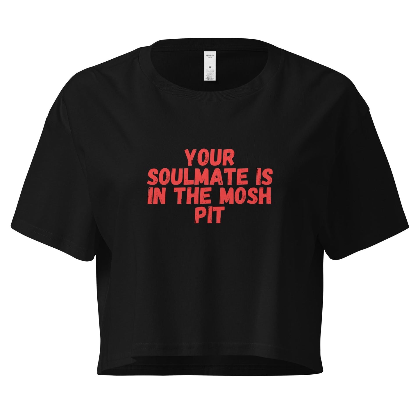 Your Soulmate is in the Mosh Pit – Black/Red Cropped T-Shirt Rave Day XS