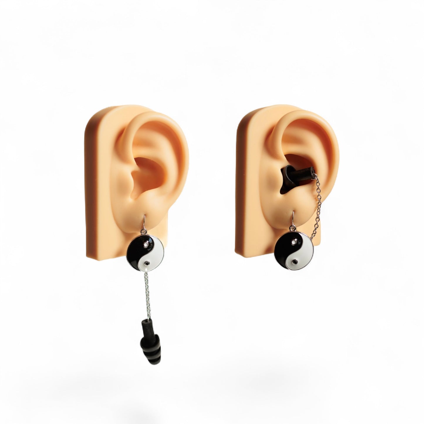 Yin and Yang Black and white earrings with earplugs 