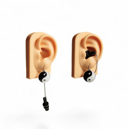 Yin and Yang Black and white earrings with earplugs 