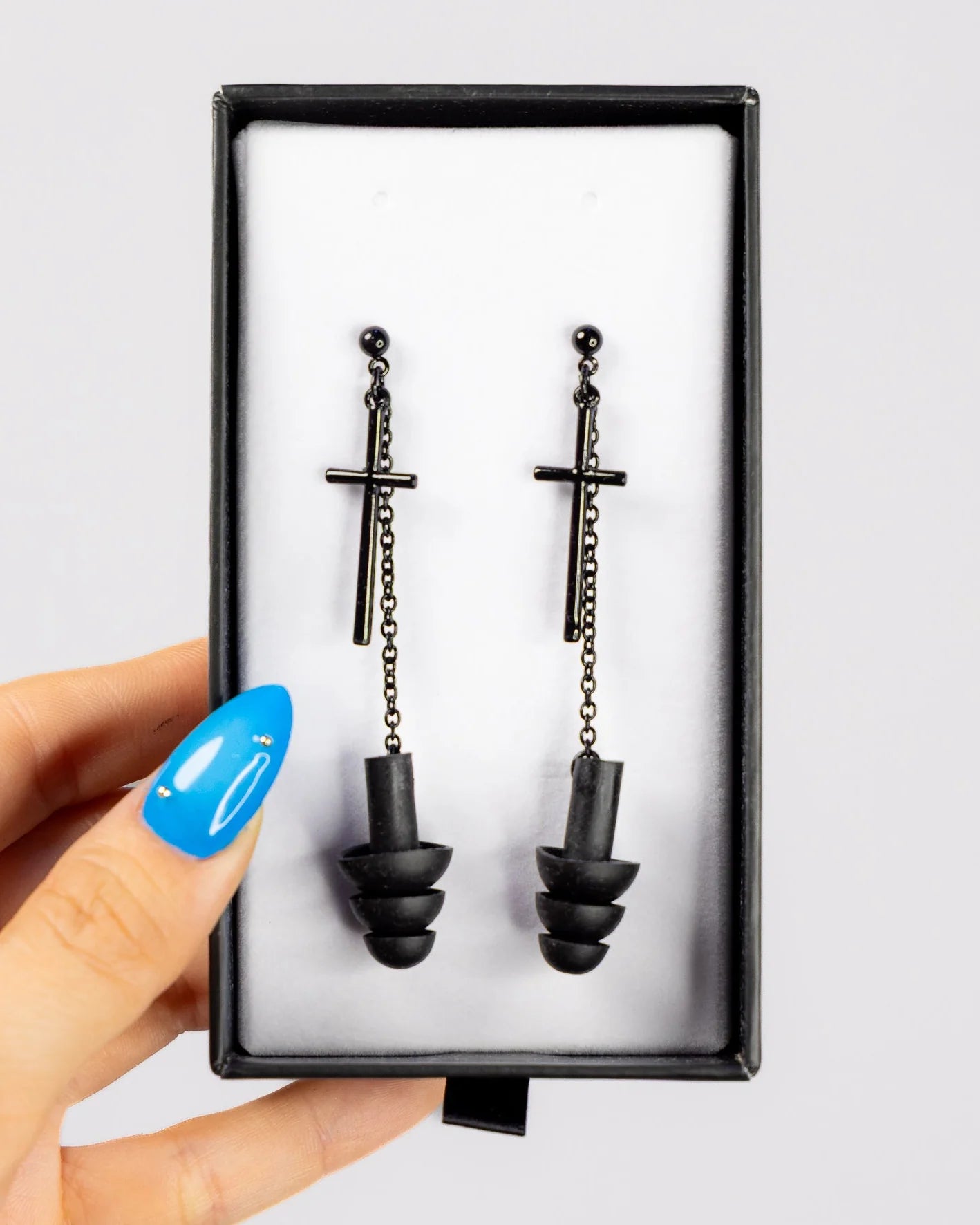 Earplug Earrings - Black Sinister Crosses (Techno Essentials)