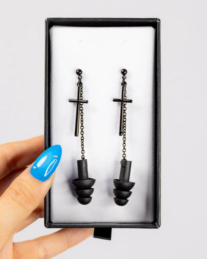 Earplug Earrings - Black Sinister Crosses (Techno Essentials)