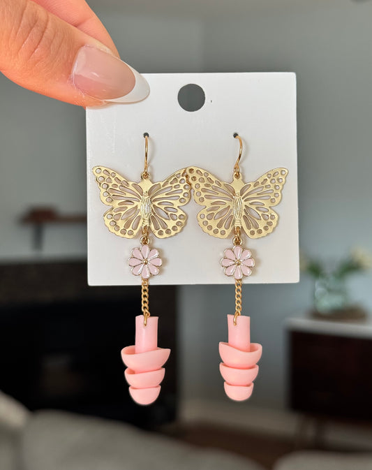 Ear Plug Earrings - Pink Butterflies