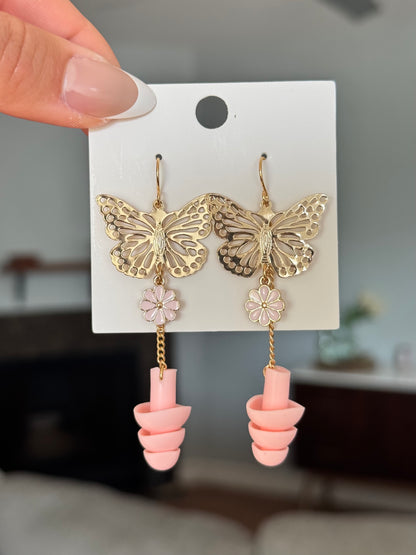 Ear Plug Earrings - Pink Butterflies