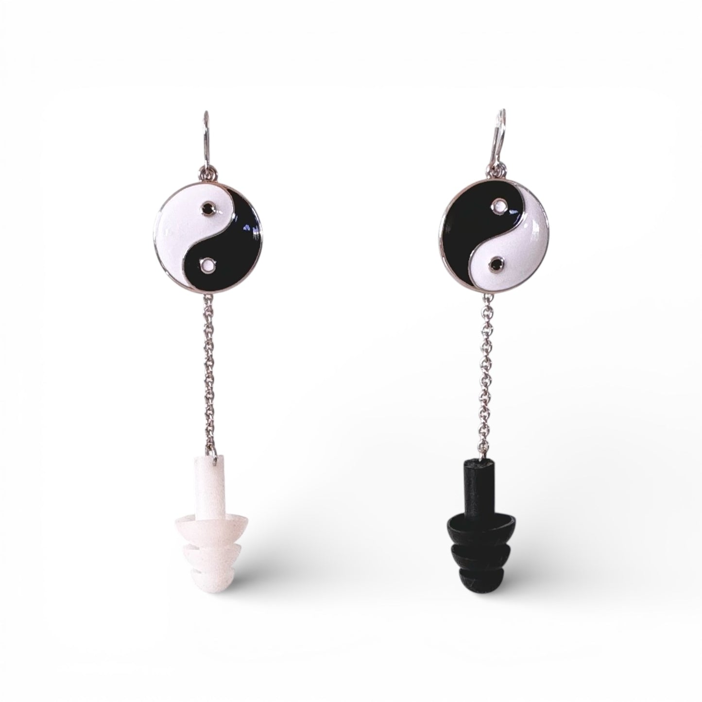Yin and Yang Black and white earrings with earplugs 