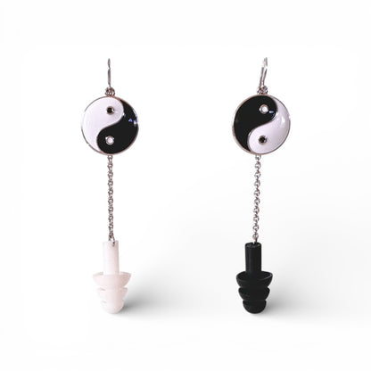 Yin and Yang Black and white earrings with earplugs 