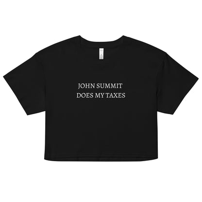 Trendy cotton crop top with relaxed fit and dropped shoulders, John Summit festival shirt for EDM lovers and house music fans.