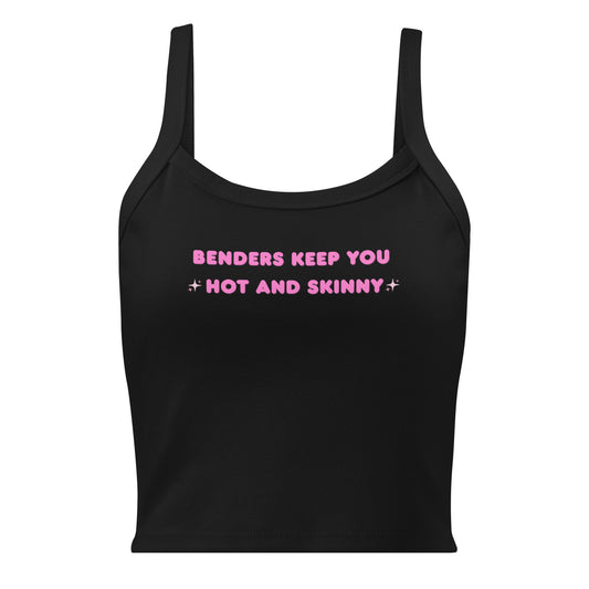 Funny rave tank top with 'Benders Keep You Hot and Skinny' text, perfect for festivals, EDM events, and party outfits