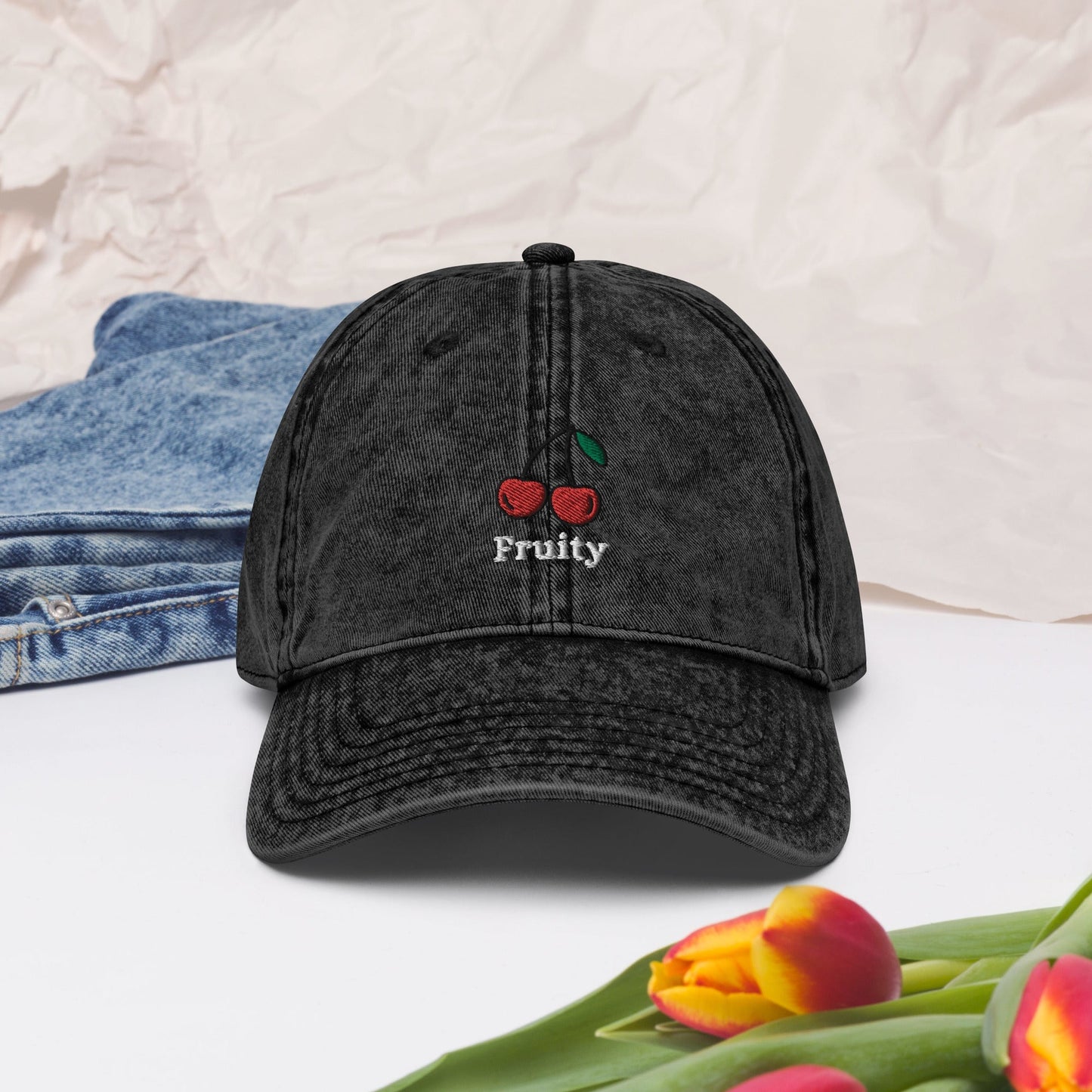 Fruity - Vintage Cotton Twill Cap (Black denim) Rave Day 