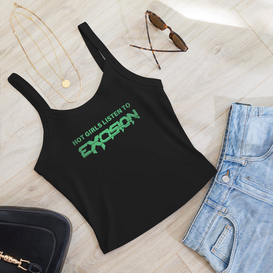 Hot Girls Listen to Excision - Black/Green micro-rib tank top Rave Day 