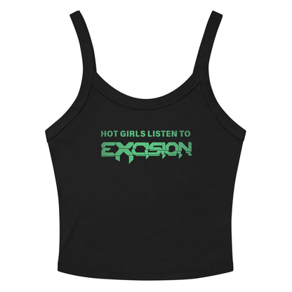 Hot Girls Listen to Excision - Black/Green micro-rib tank top Rave Day XS 